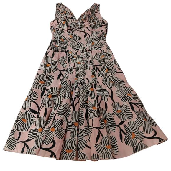 MOSCHINO Pleated Midi‎ Dress Small Cottage Core Fairy Romantic Floral Pink Green - Picture 4 of 16